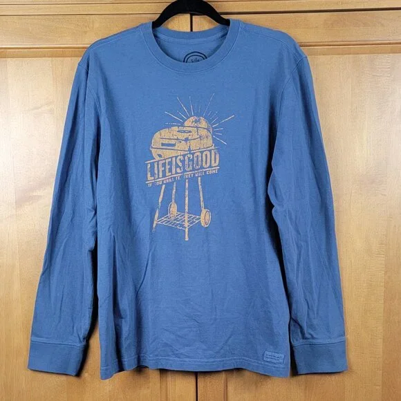 NWT Life Is Good Darkest Blue Men's Crusher L/S Vintage Grill Tee - M - Picture 1 of 10